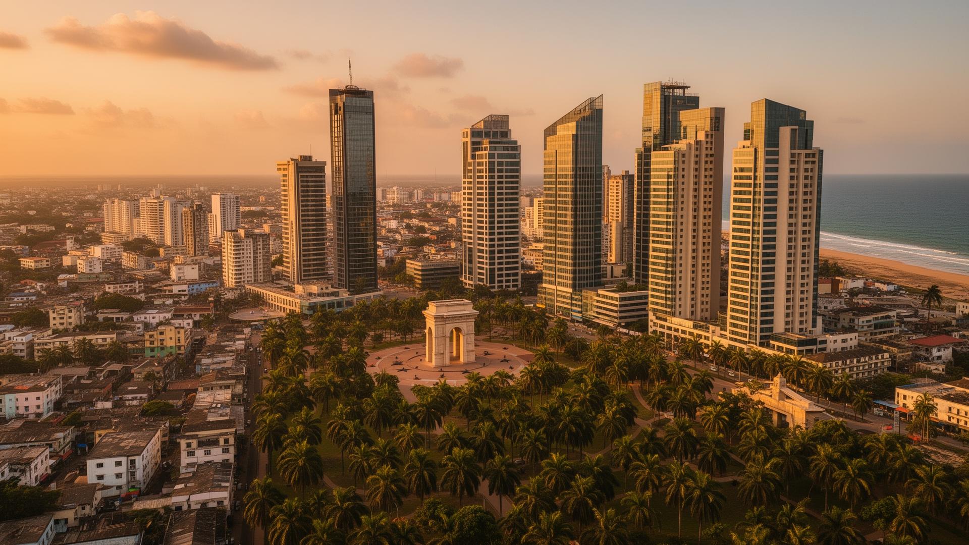 Accra skyline at golden hour